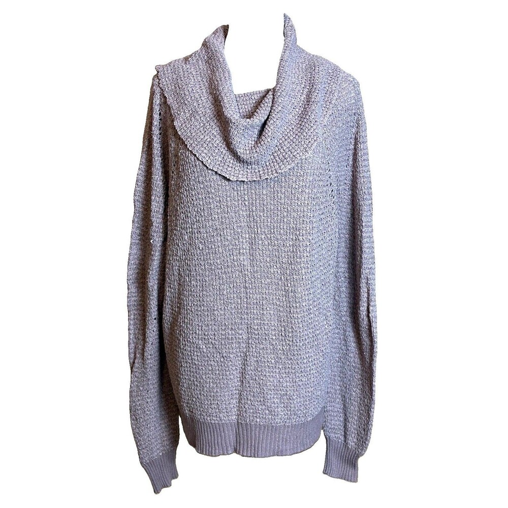 Free People Brown Purple Cowl Neck  Open-Knit Pullover Sweater M Flaw Read